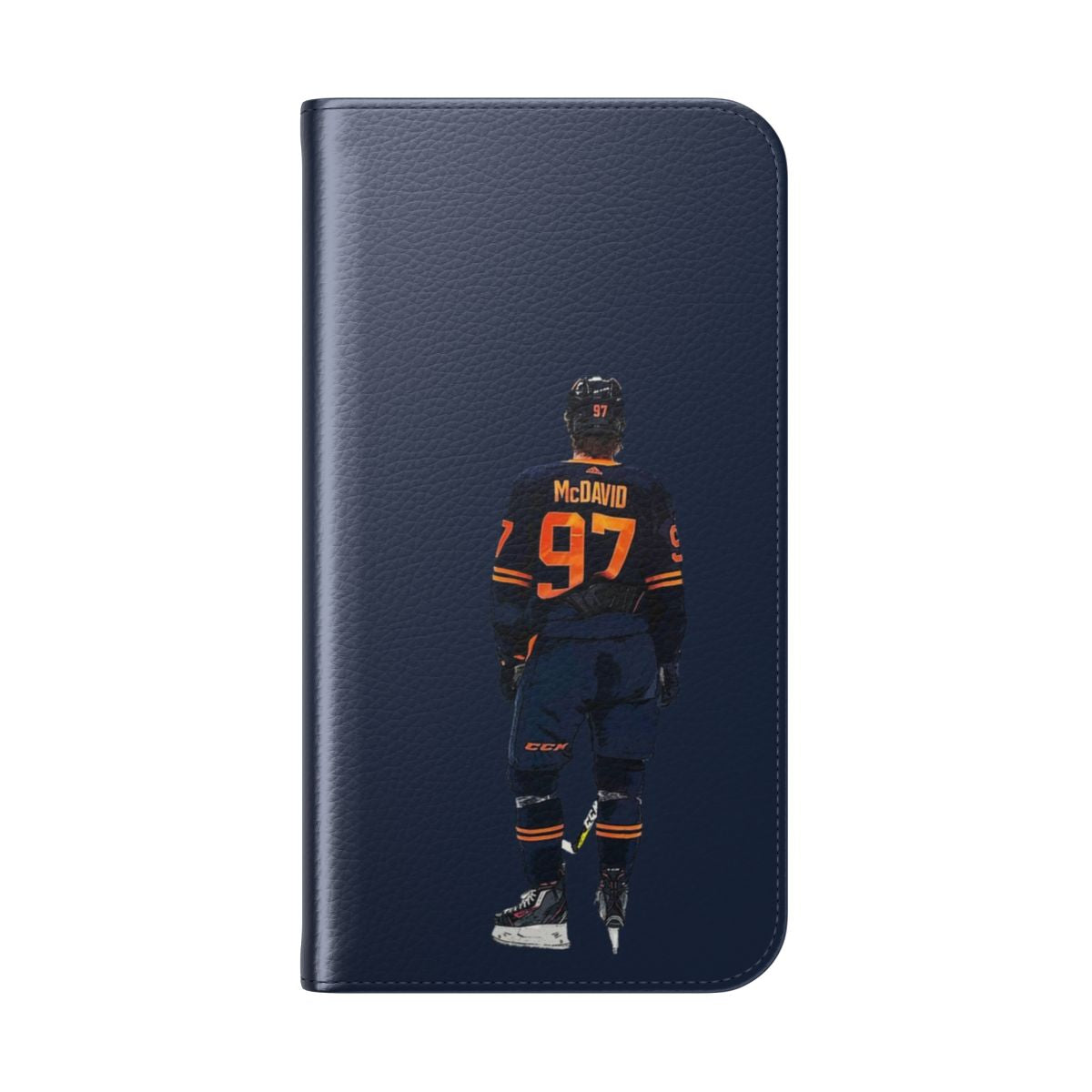 Oilers-inspired flip phone case with team colors and logo - Folded Back