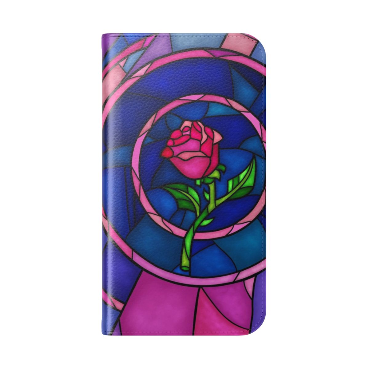 Stained glass rose phone case with princess and prince design - Folded Back