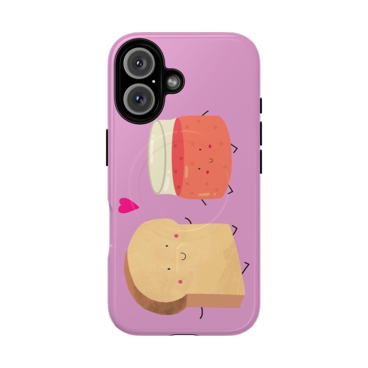 Magnetic tough phone case with illustrated design of bread and jam