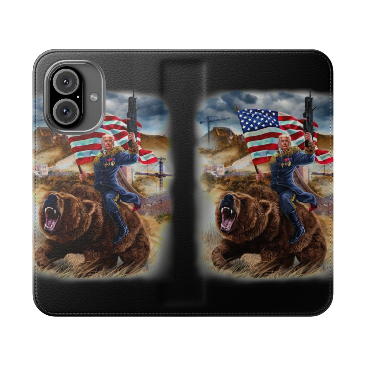 Patriotic phone case featuring a Donald Trump-inspired design