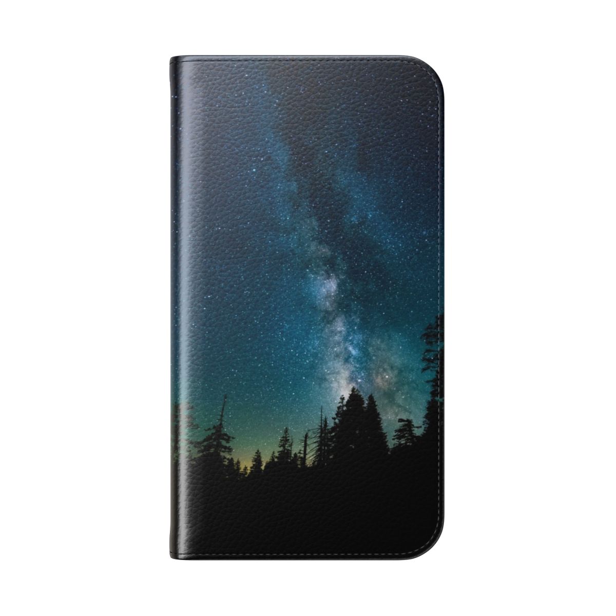 Flip cover phone case featuring a dreamy night sky landscape with a full moon, clouds, and stars. - Folded Back