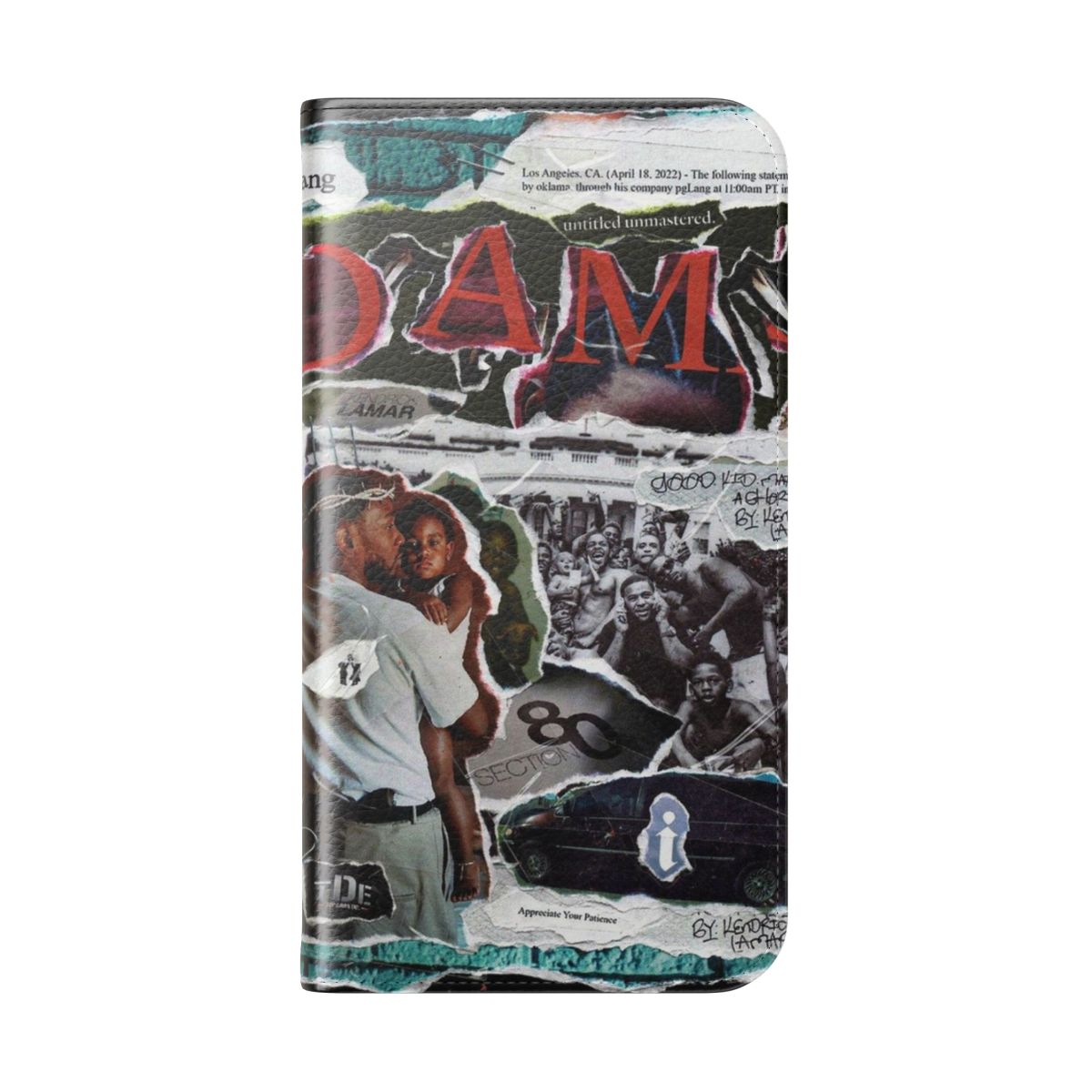 Flip phone case featuring Kendrick Lamar's "Mr Morale & the Big Steppers" album cover art - Folded Back