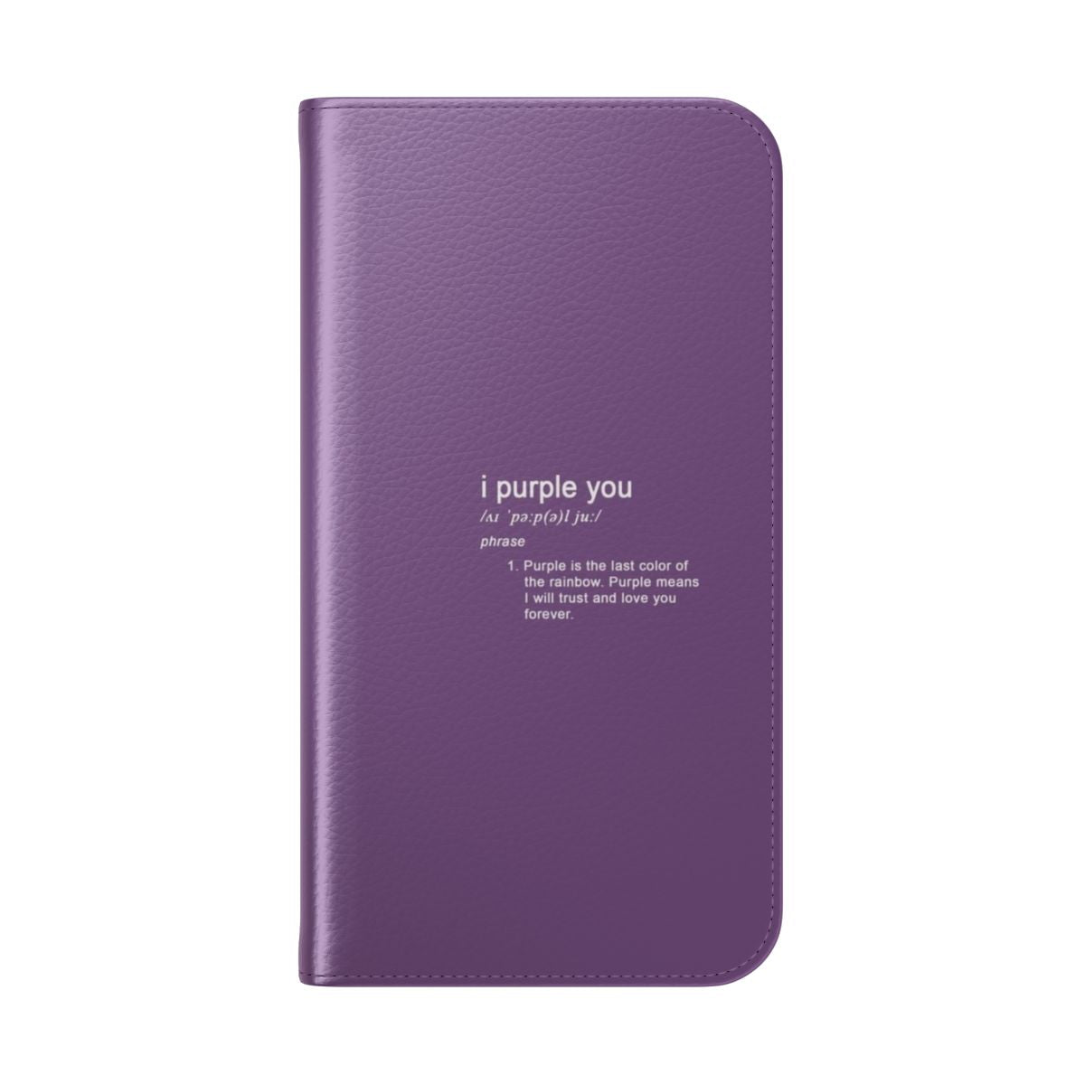 Colorful flip cover phone case featuring the 'I Purple You' design, inspired by BTS member V (Kim Taehyung) - Folded Back