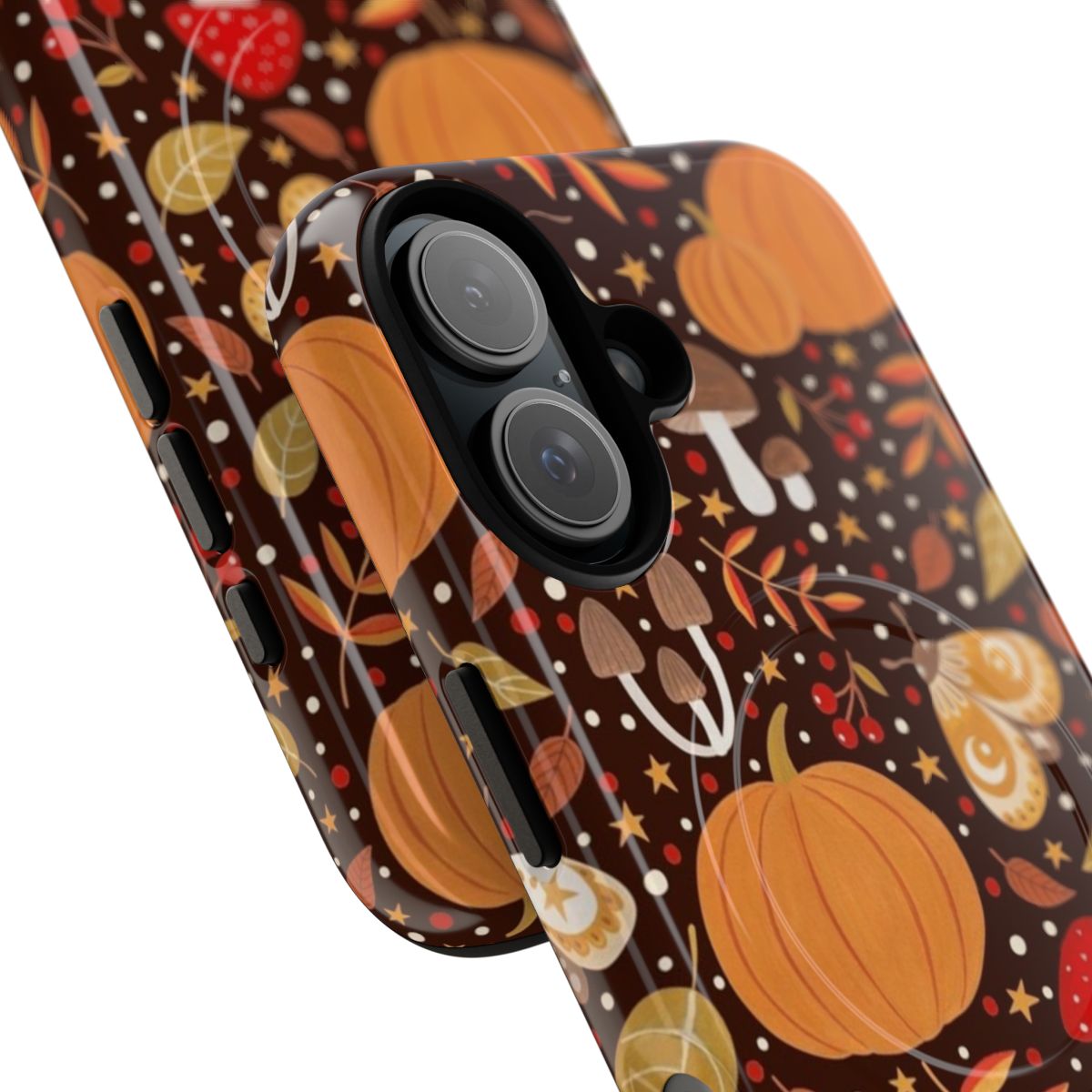 Autumn elements phone case with leaves, berries, pumpkins, and insects - Detail