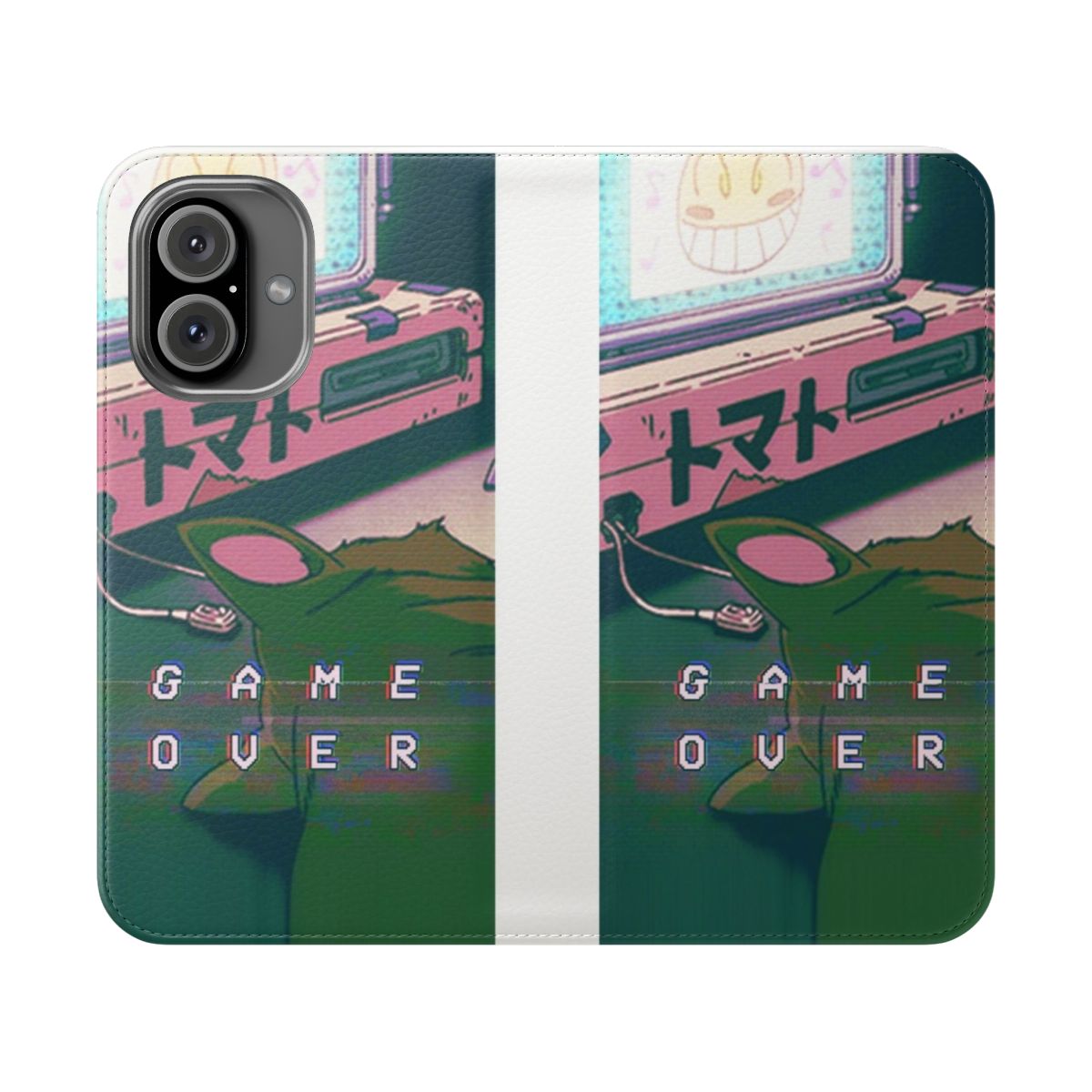 Retro 90s anime cat pixel phone case with a vaporwave and grunge aesthetic design.