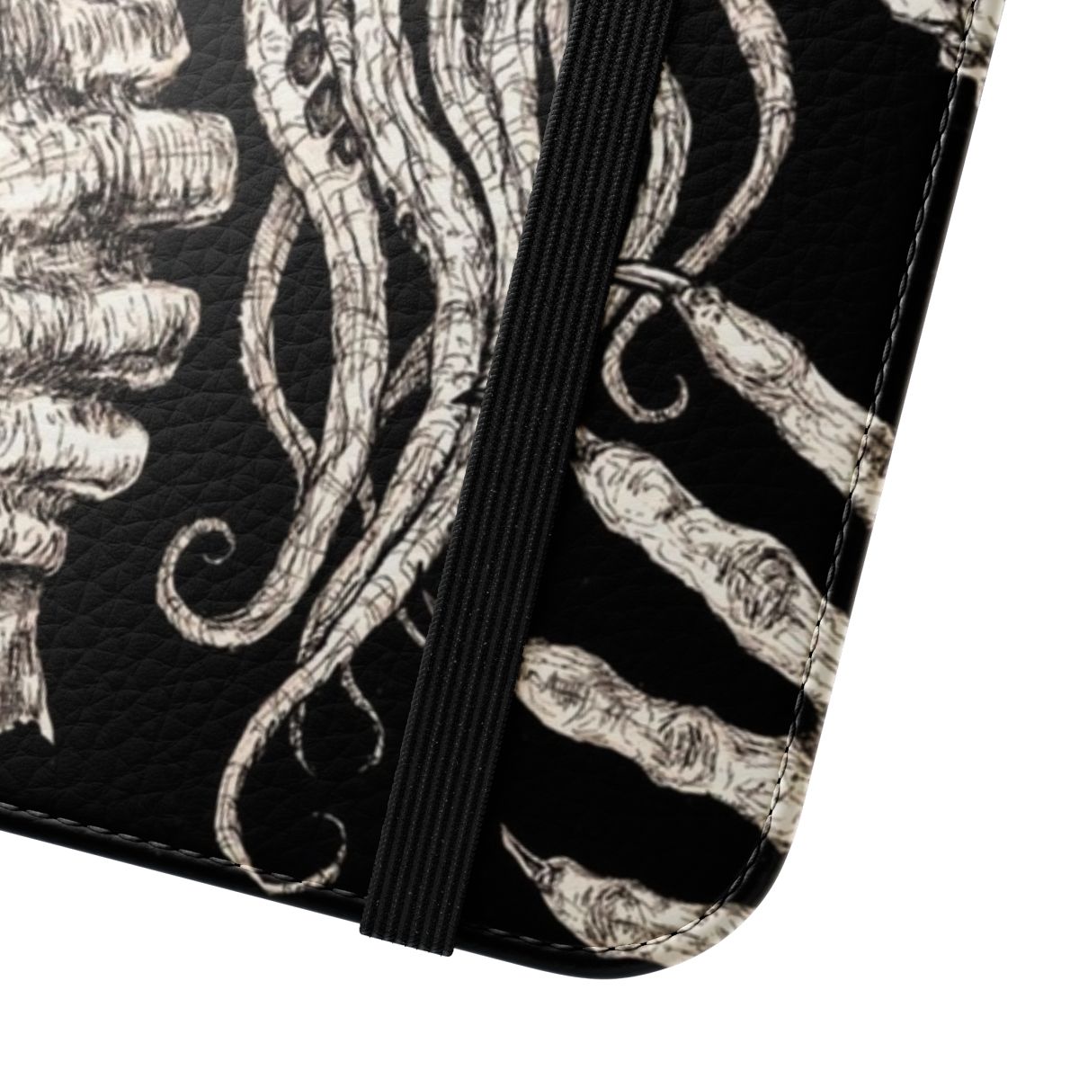 Terrifying horror-themed flip phone case with amygdala and other dark, creepy imagery - Close Up