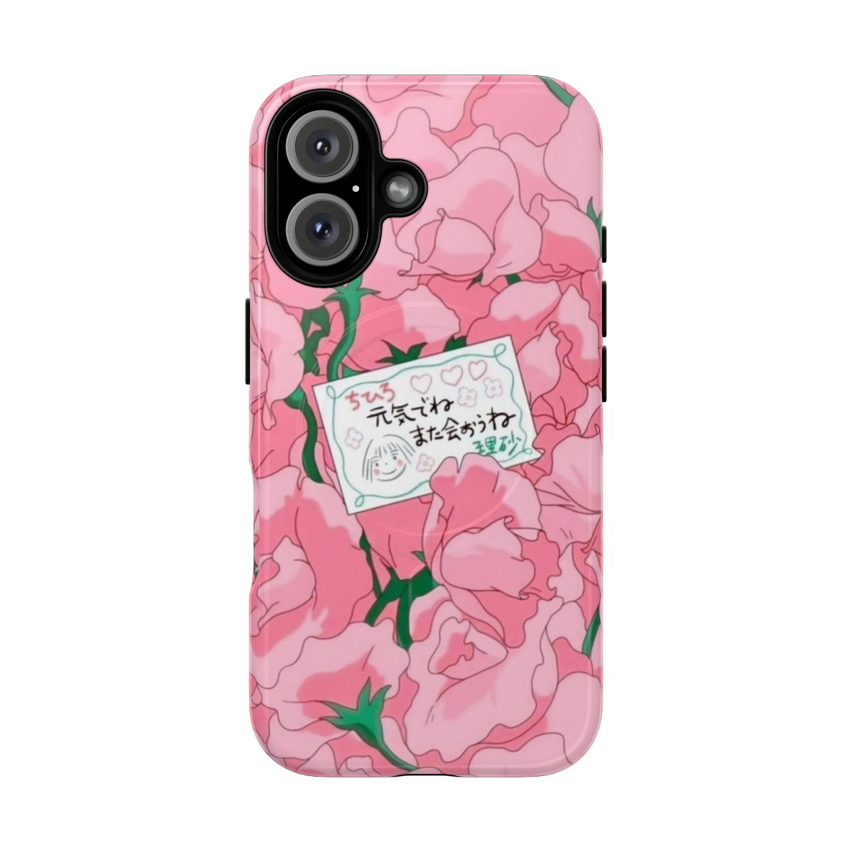 Spirited Away inspired pink flower phone case with magnetic tough design