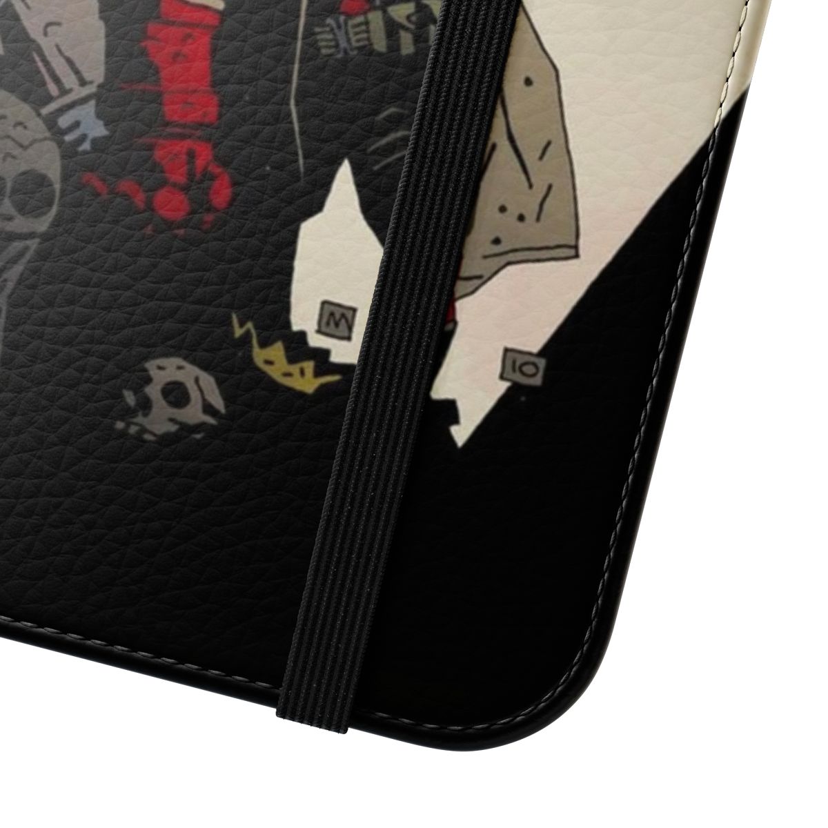 Flip cover phone case featuring Hellboy and Excalibur-inspired artwork on a dark background. - Close Up