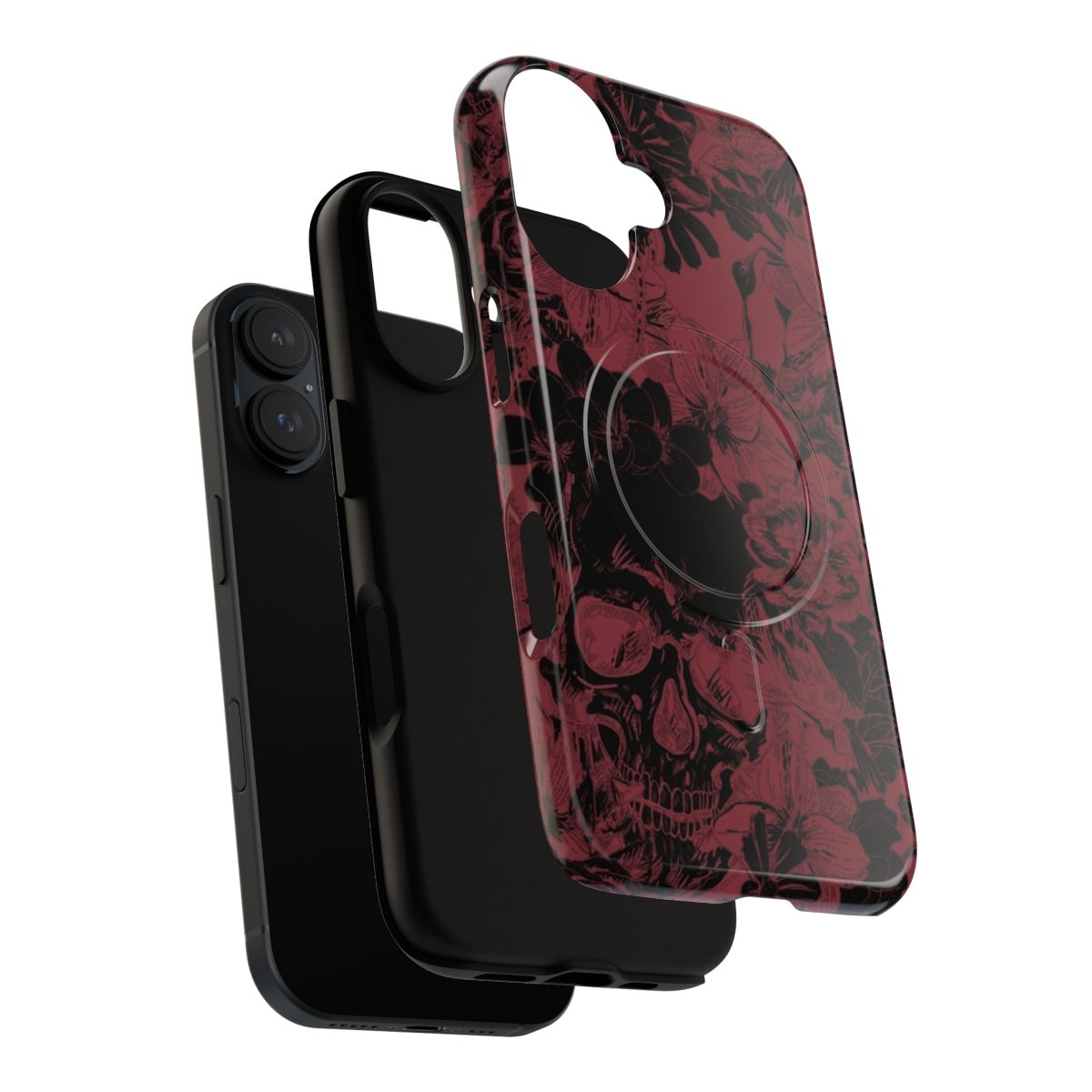 Dark skull pattern phone case with magnetic protective cover - Layers