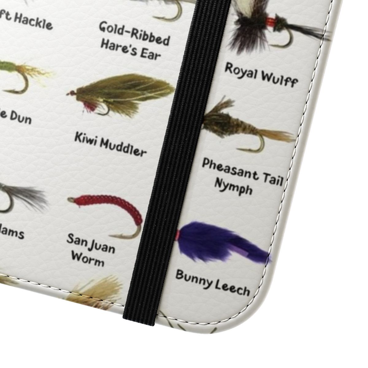 Handcrafted fly fishing flies phone case for anglers - Close Up