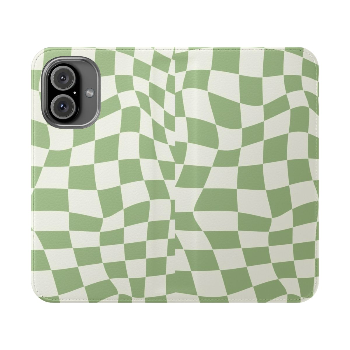 Sage green liquid warped checker pattern phone case