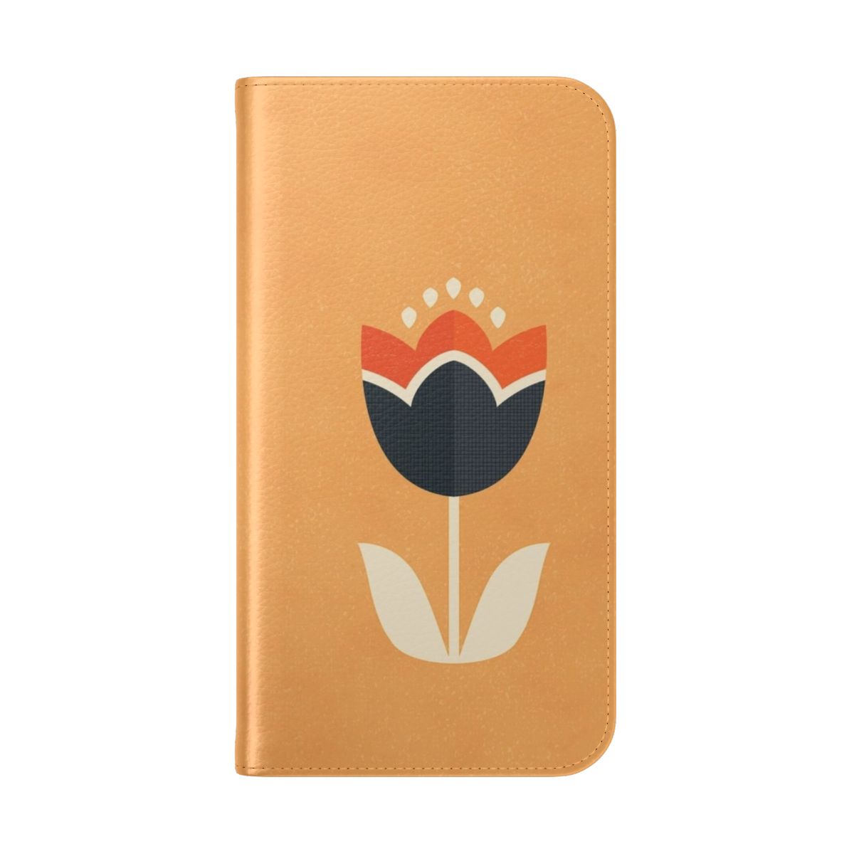 Retro-inspired orange and cream tulip pattern flip phone case - Folded Back