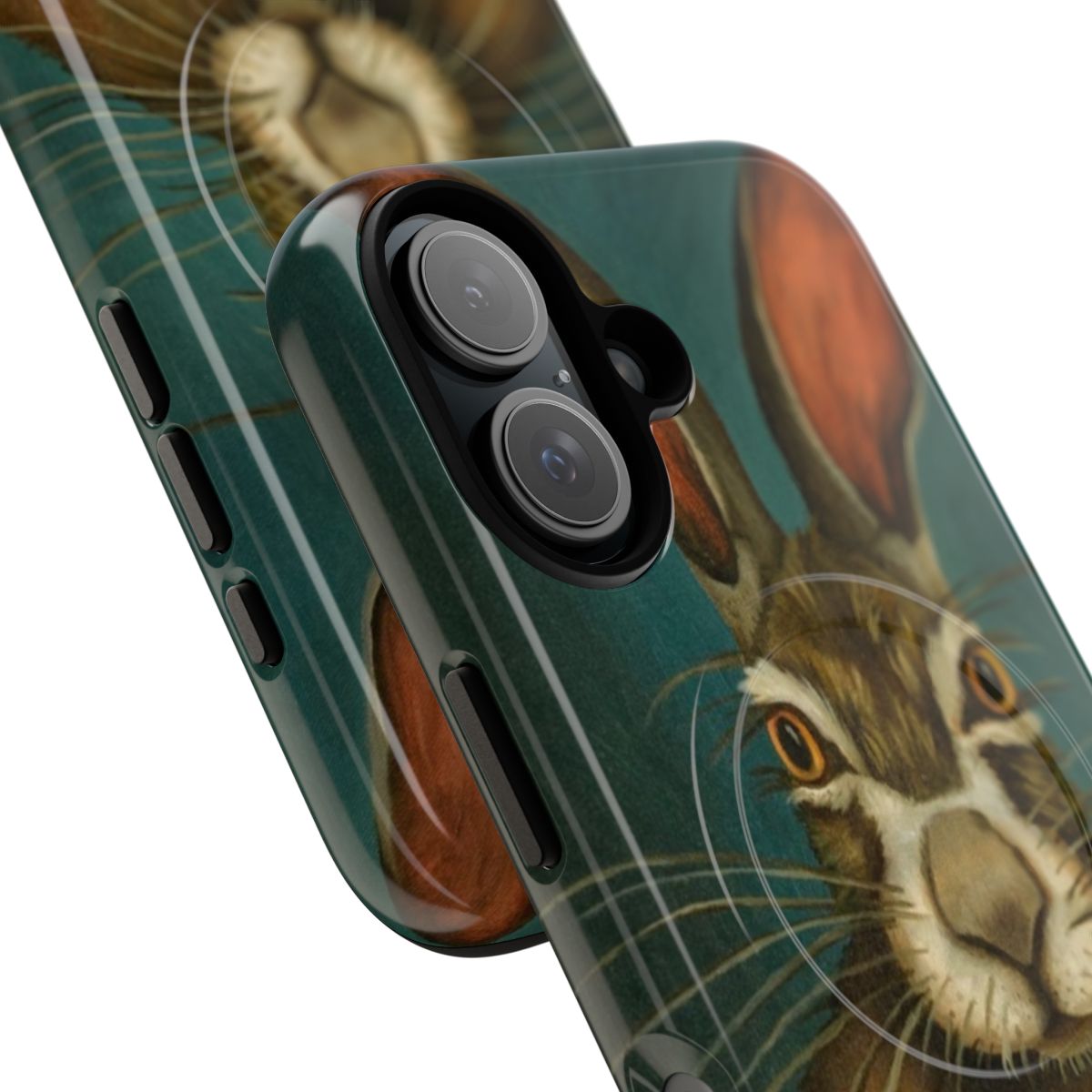 Protective phone case featuring a bunny hopping design - Detail