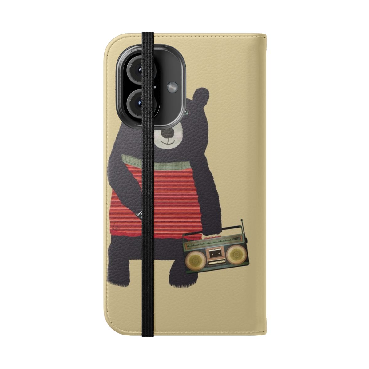 Vibrant flip cover phone case featuring a colorful bear illustration in a modern, whimsical style. - Folded Front