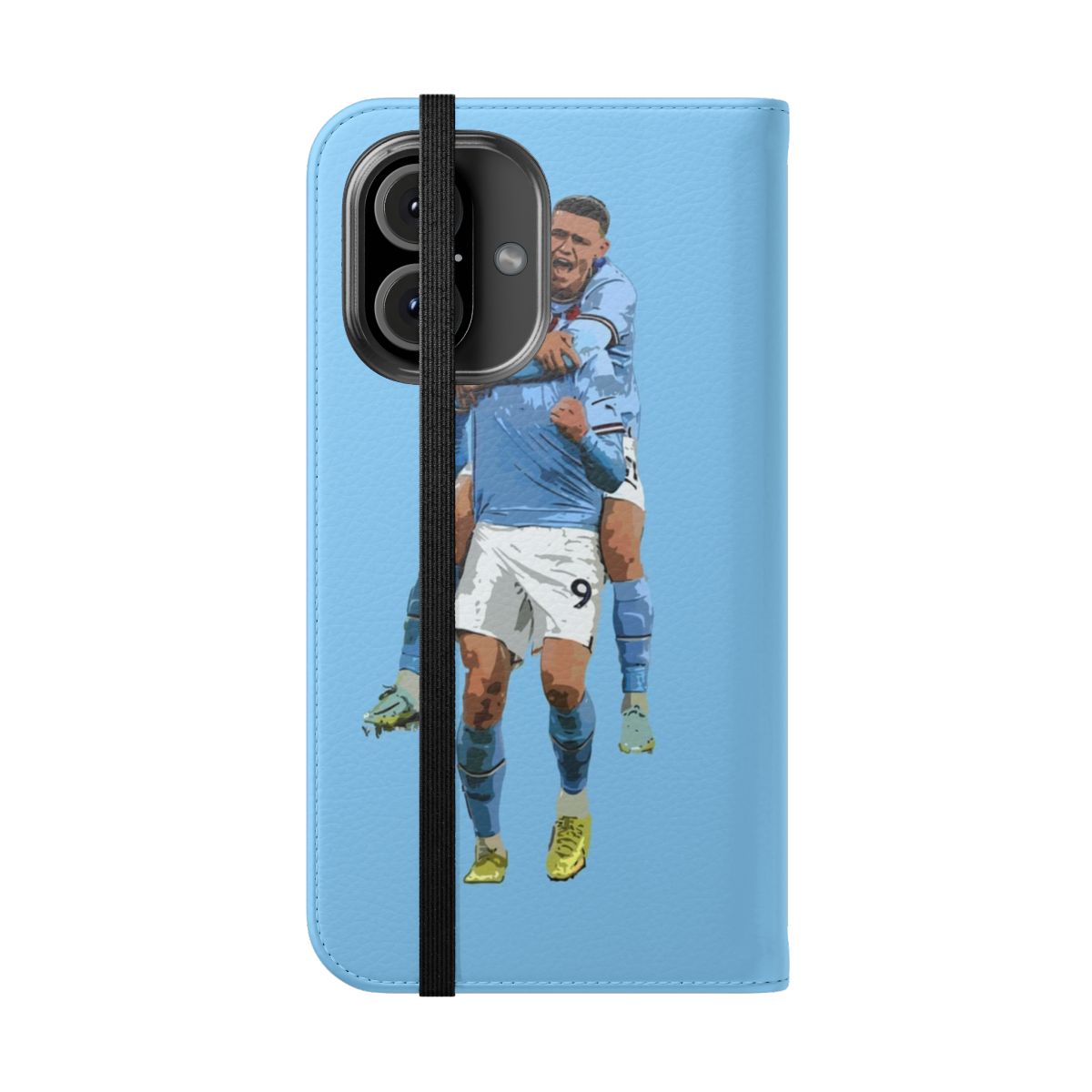 Flip cover phone case featuring Manchester City players Erling Haaland and Phil Foden - Folded Front