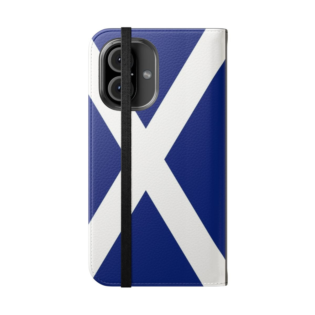 A flip-style phone case featuring the Scottish independence flag. - Folded Front