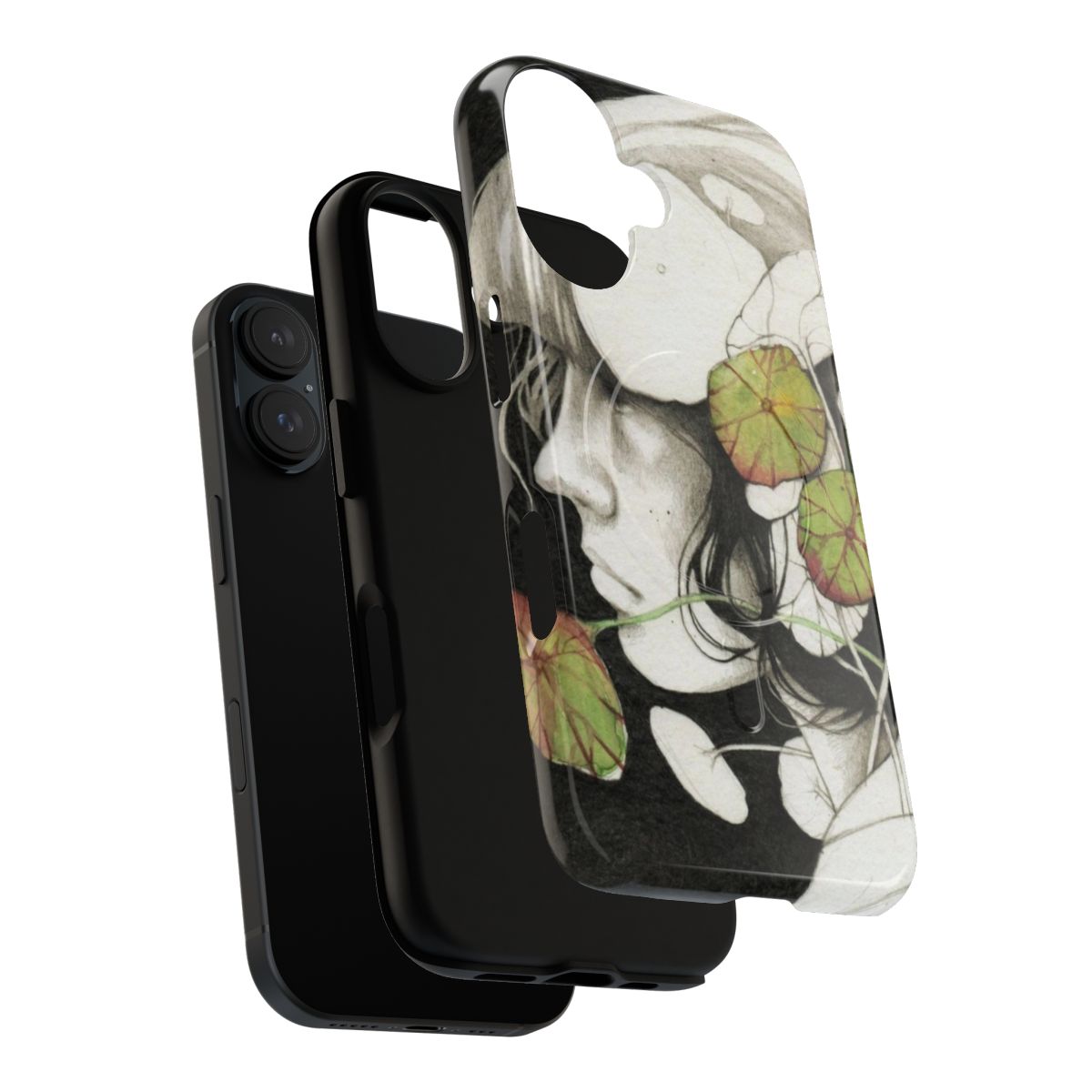 Nature-Inspired Magnetic Tough Phone Case featuring pencil, watercolor, and leaf designs - Layers