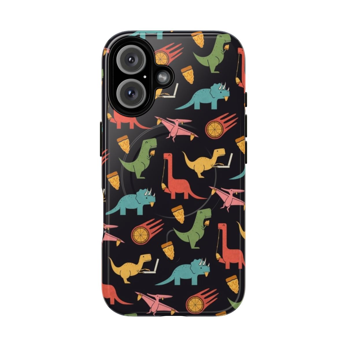 Magnetic tough phone case with a cute pizza dinosaur pattern design