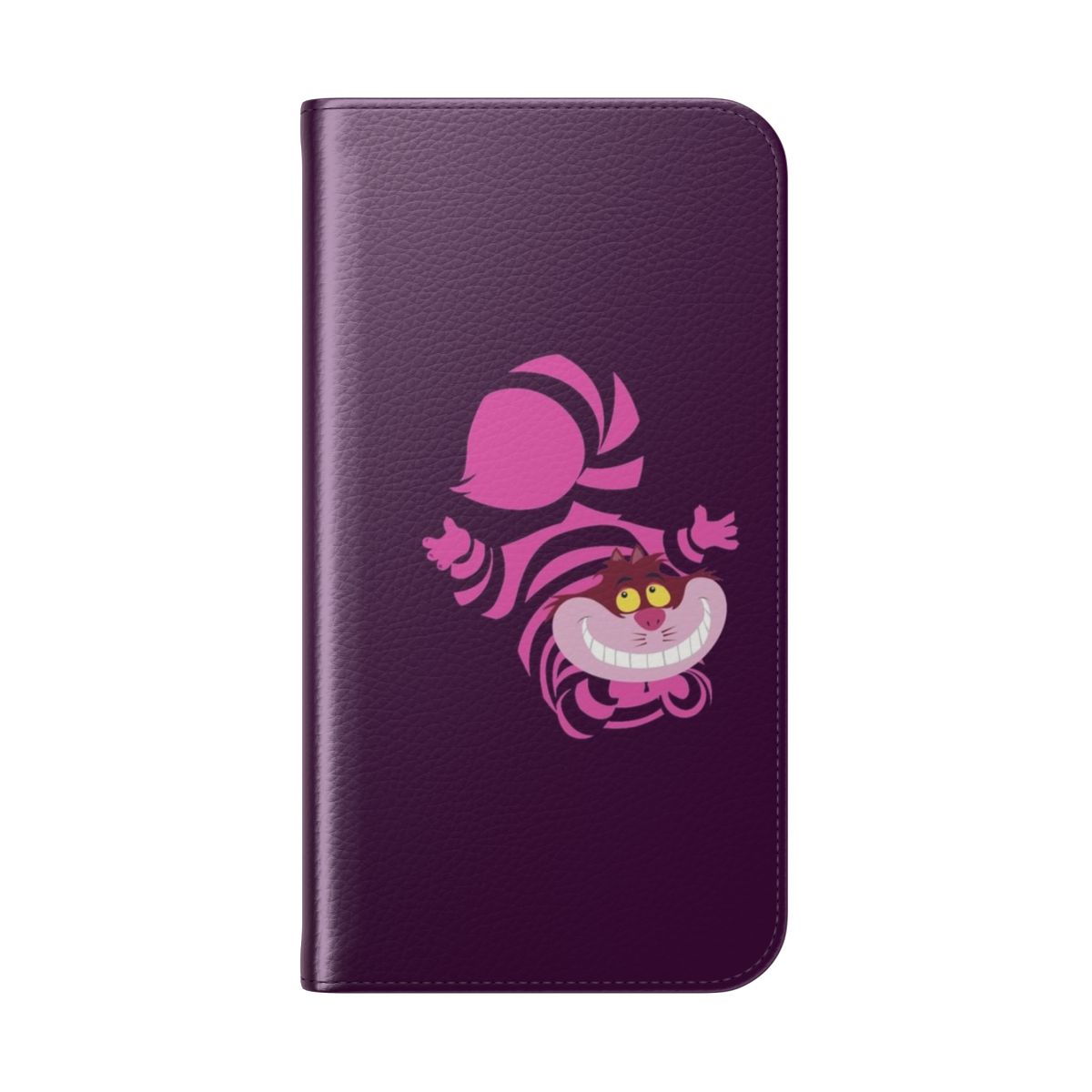 Flip phone case with an illustration of the Cheshire Cat from Alice in Wonderland - Folded Back