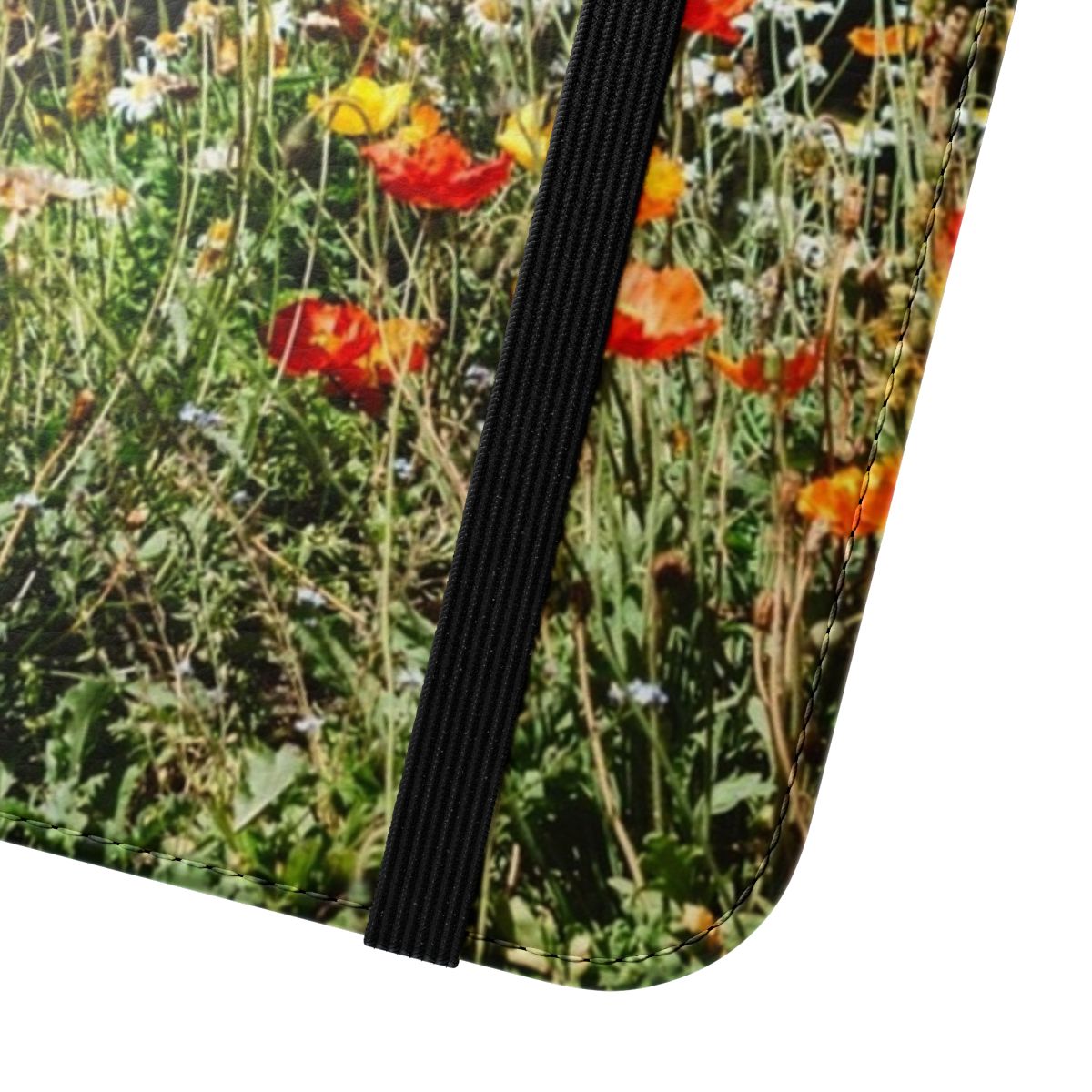 Mountain landscape with wildflowers and forests on a phone case - Close Up