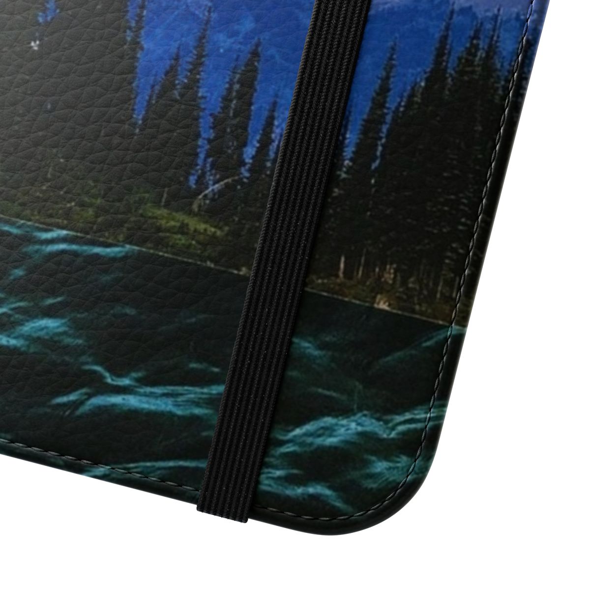 Surreal blue ridge mountains landscape with stars on a phone case cover - Close Up