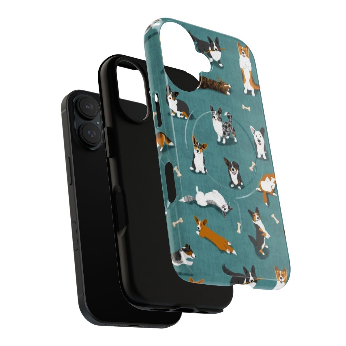 Teal phone case with cardigan corgi breed pattern - Layers