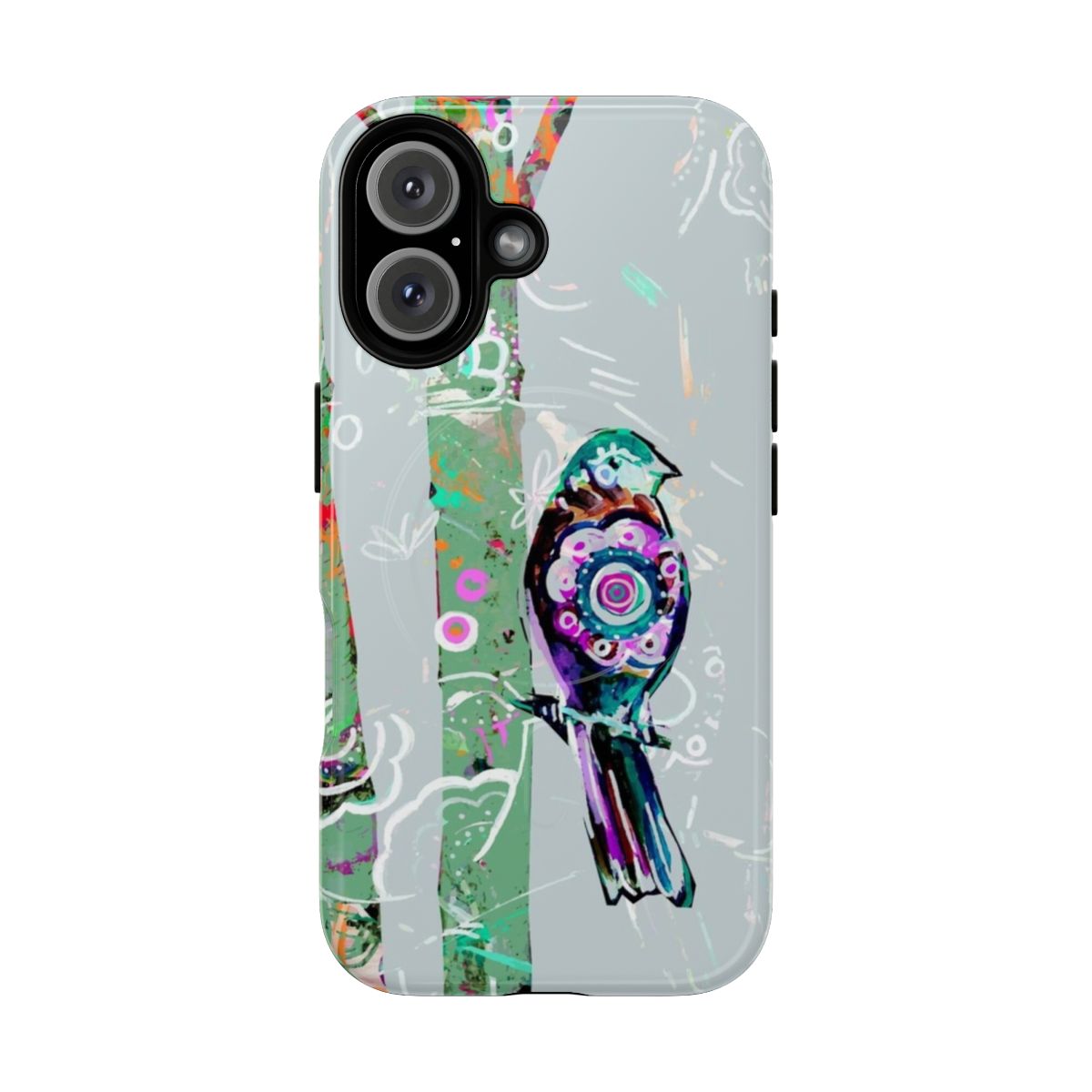 Sommerbjørka Nordic-style magnetic tough phone case with bird, tree, and summer nature design