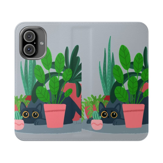 Vibrant floral and black cat phone case