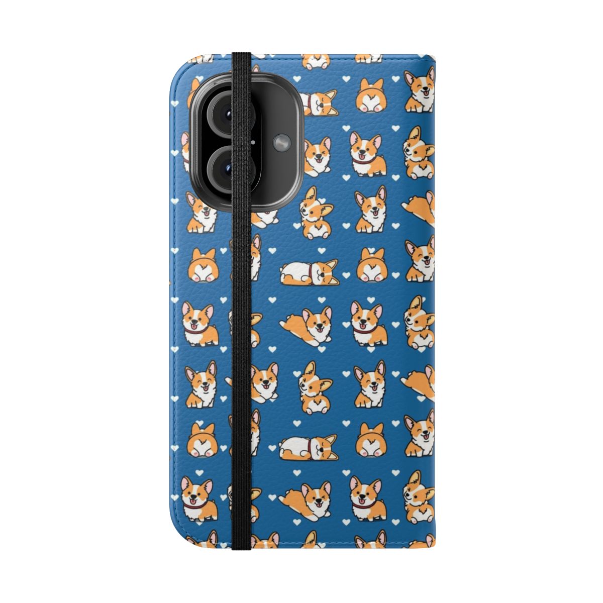 Kawaii Corgi Flip Cover Phone Case - Folded Front