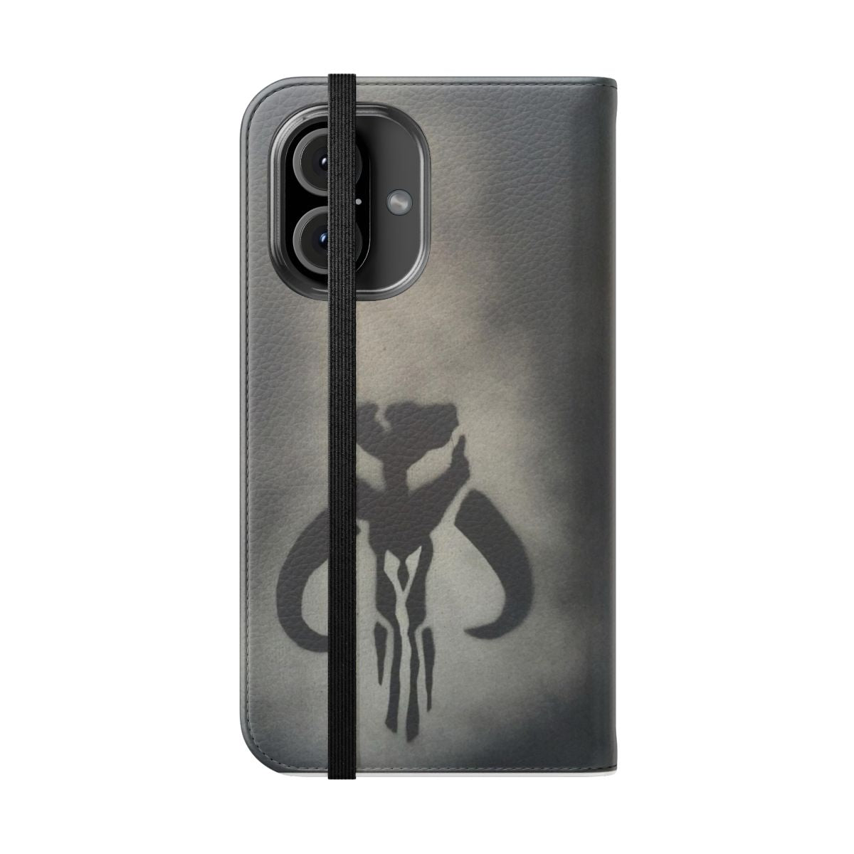 Mandalorian-inspired flip cover phone case with mythosaur skull design - Folded Front