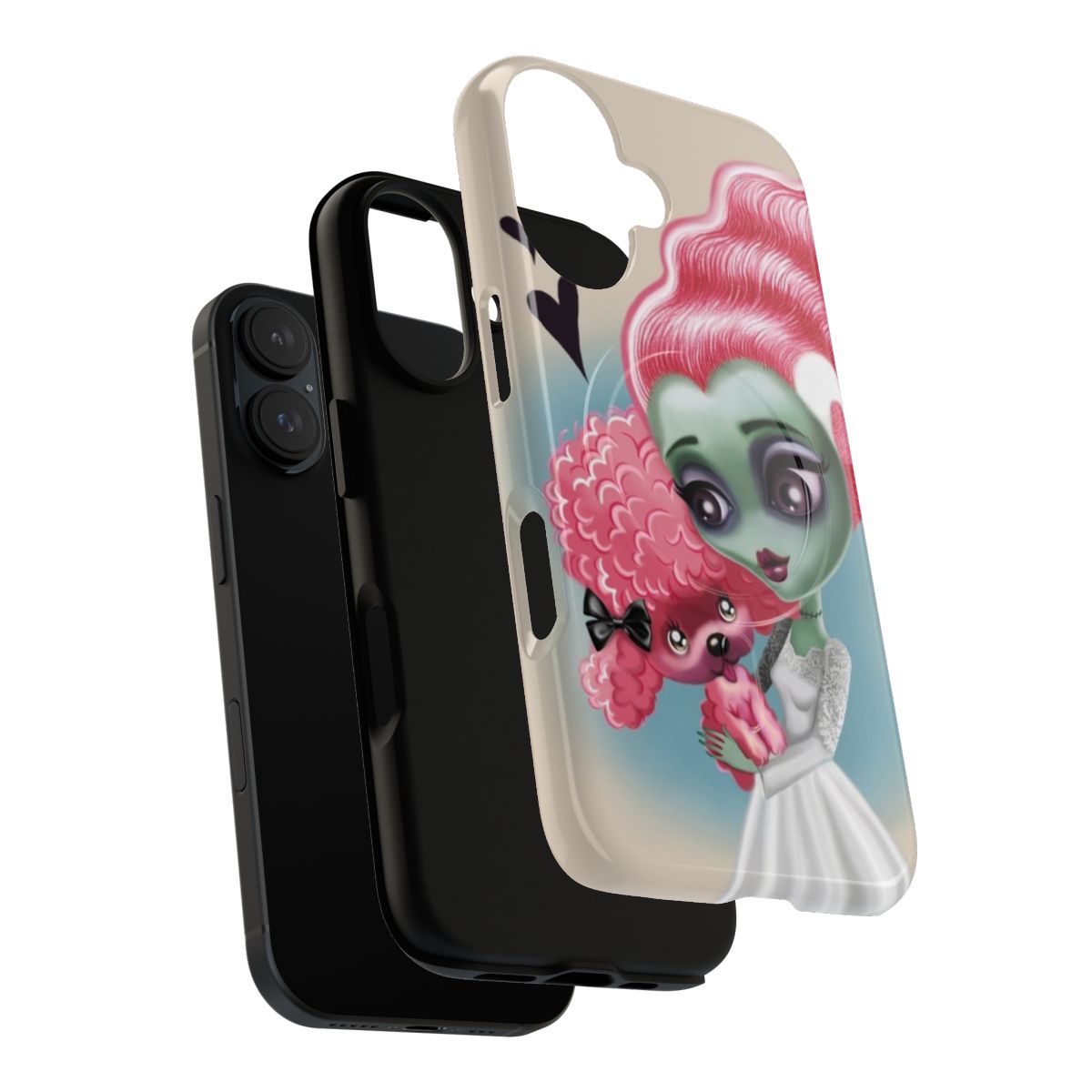 A magnetic tough phone case featuring a gothic, spooky bride design with stitches and poodle elements. - Layers