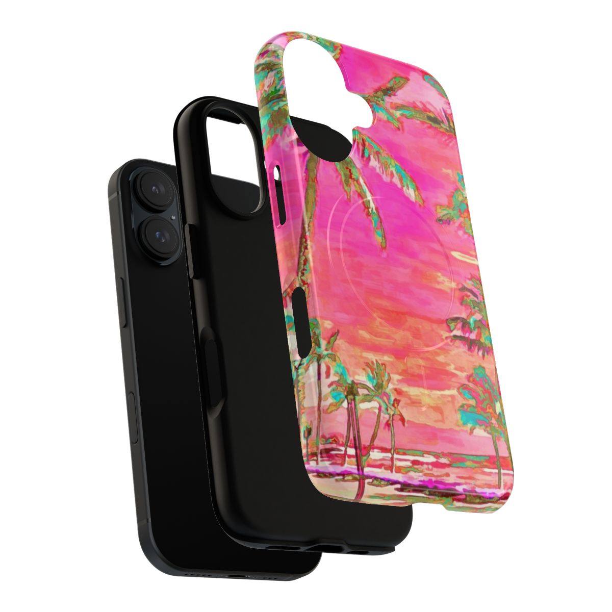 Vintage Hawaiian beach scene tropical floral phone case - Layers