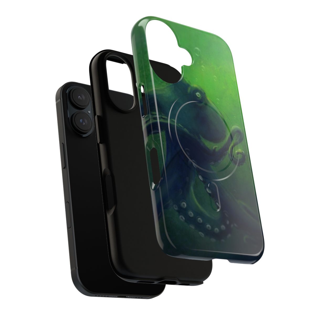 A stylish phone case with an octopus design, featuring a magnetic closure for secure and convenient use. - Layers