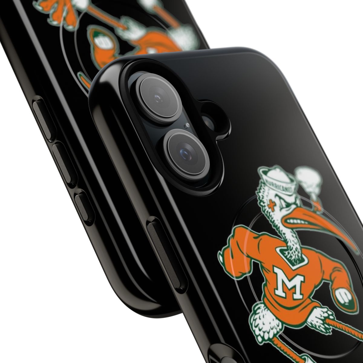 Vintage-style phone case featuring the Sebastian Ibis mascot of the University of Miami Hurricanes sports teams. - Detail