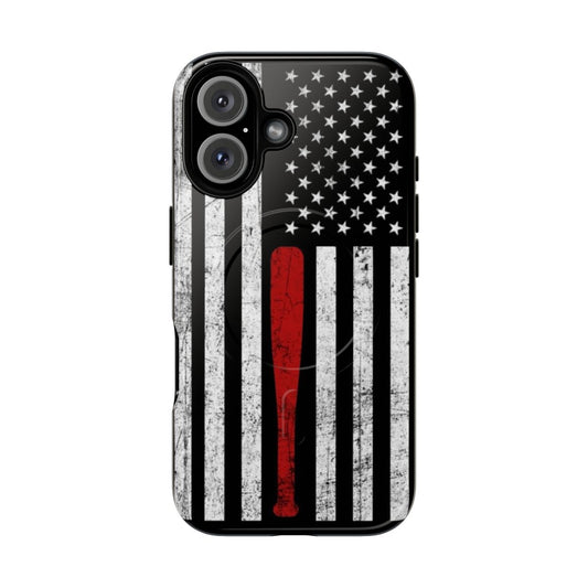 Patriotic USA flag baseball bat design on a tough magnetic phone case