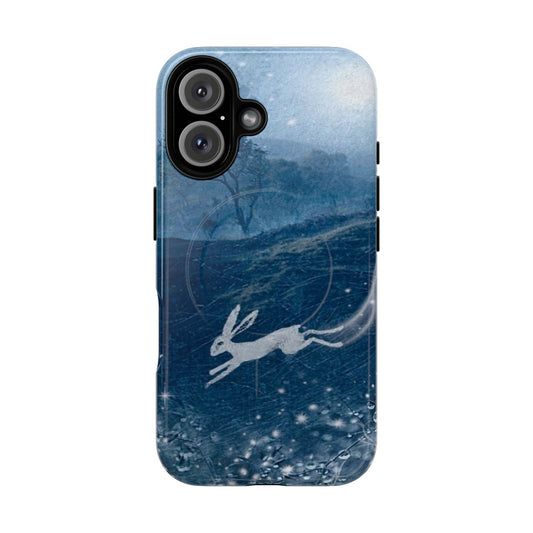 Magnetic phone case featuring a mystical white hare design, perfect for winter and holiday seasons.