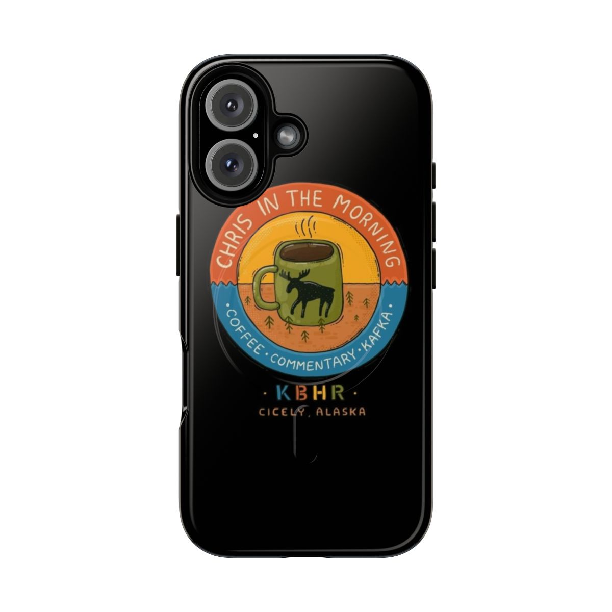 Magnetic tough phone case featuring an illustration of the KBHR radio station logo from the TV show Northern Exposure.