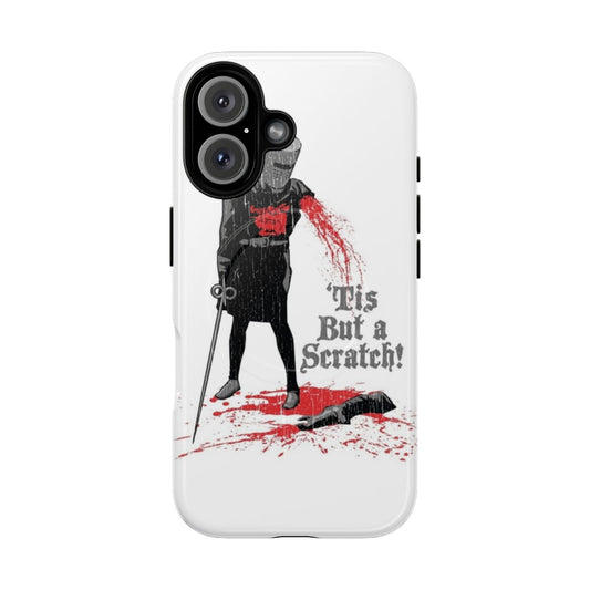 Monty Python-inspired magnetic tough phone case with "Tis But a Scratch!" design