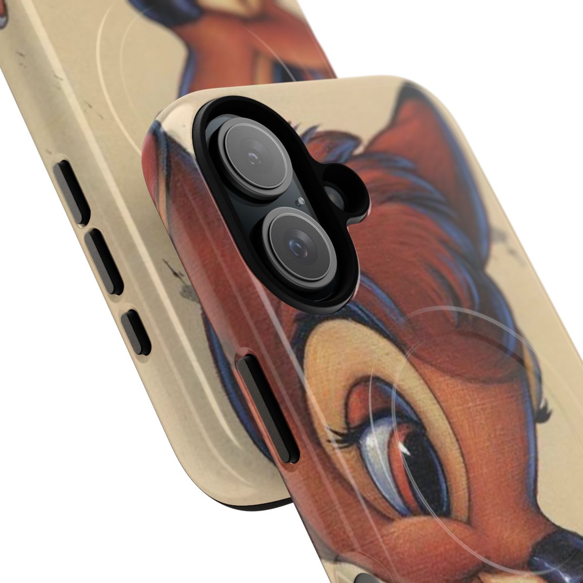 Cute illustration of Bambi the fawn and Thumper the rabbit on a phone case - Detail