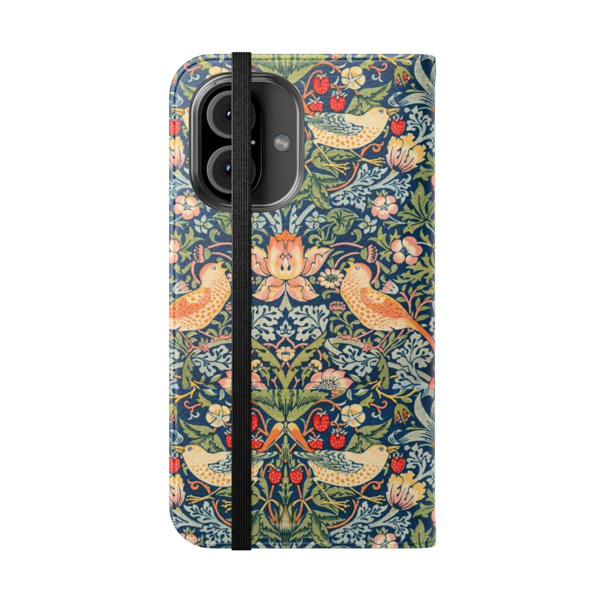 Vintage-inspired botanical phone case featuring a lush floral pattern in shades of green - Folded Front