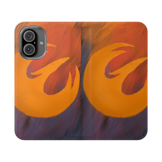 A vibrant and sleek flip phone case inspired by the popular Star Wars Rebels TV series, featuring Sabine Wren's iconic artwork.