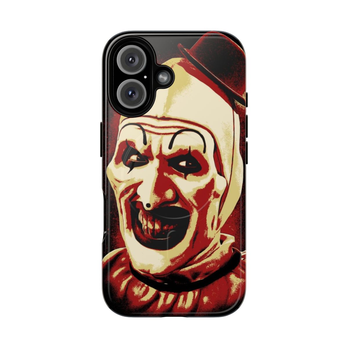 Magnetic tough phone case with a scary clown horror movie design