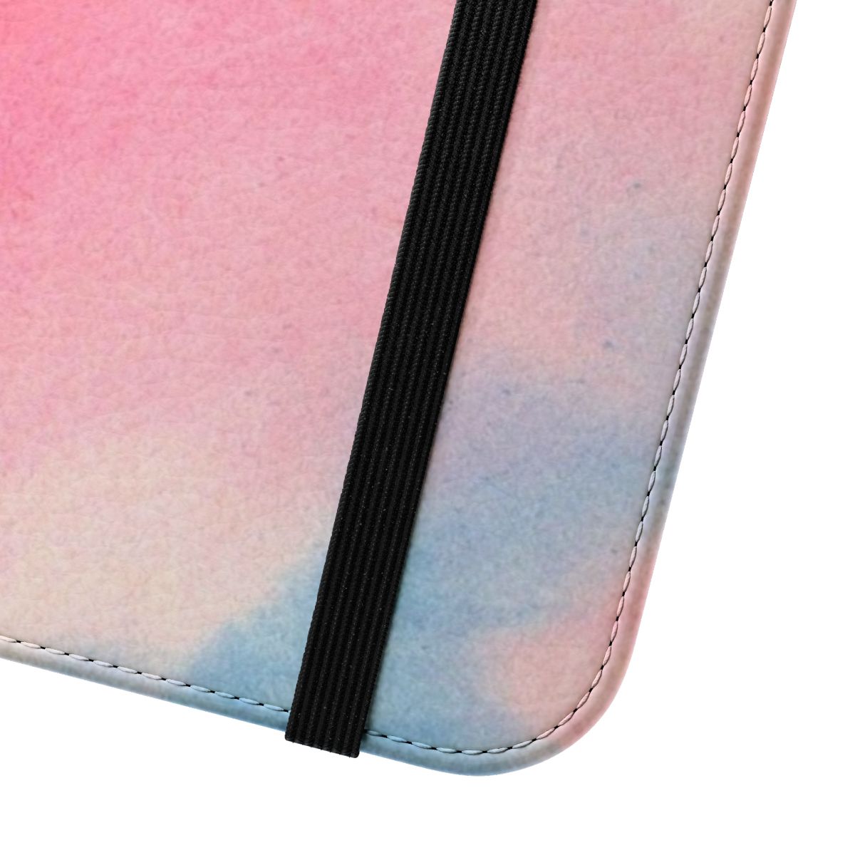 Watercolor clouds in transgender pride flag colors on a phone case - Close Up