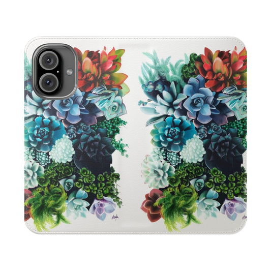 Colorful spring-themed flip phone case with floral and cactus designs