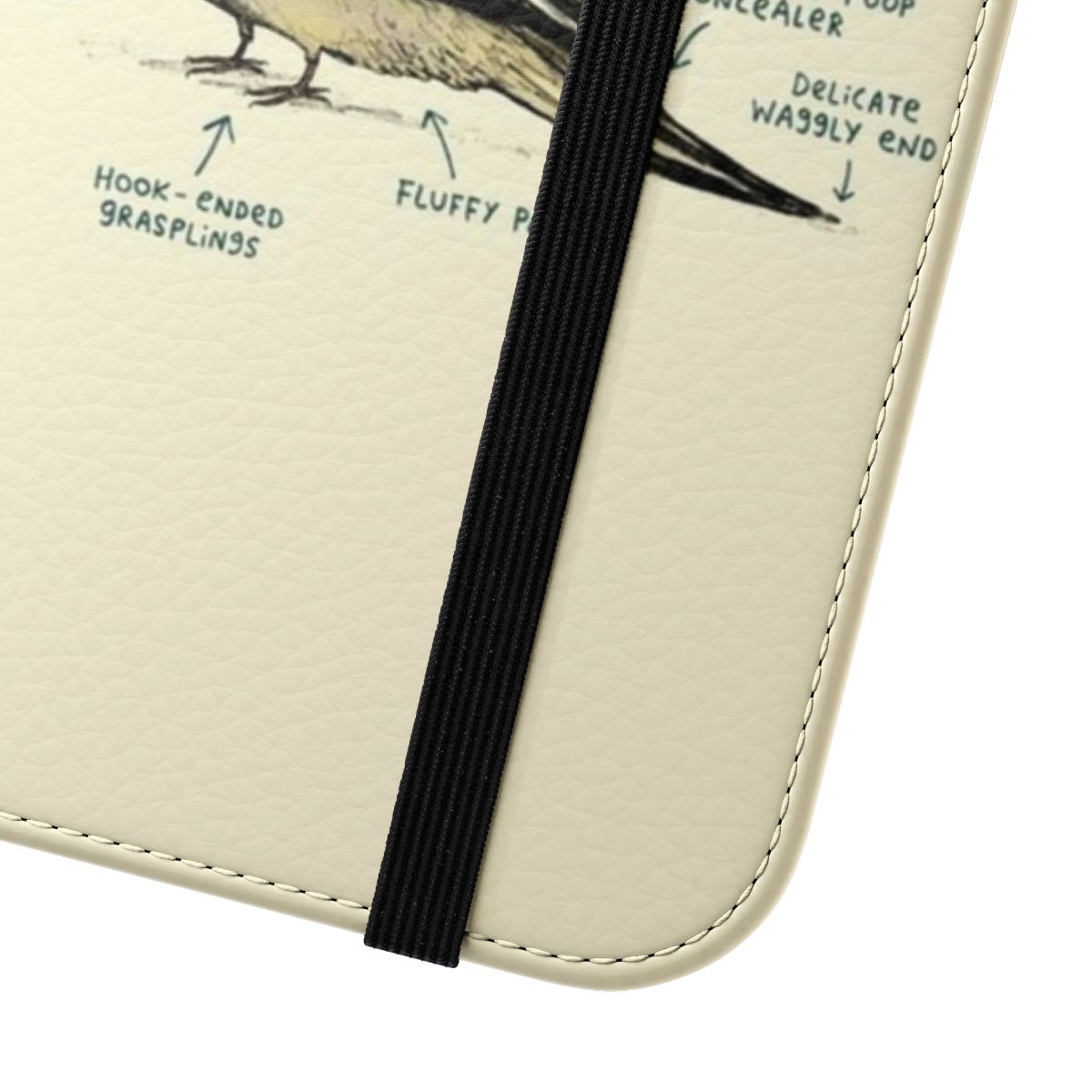 Cockatiel-inspired flip phone case with detailed anatomical artwork - Close Up