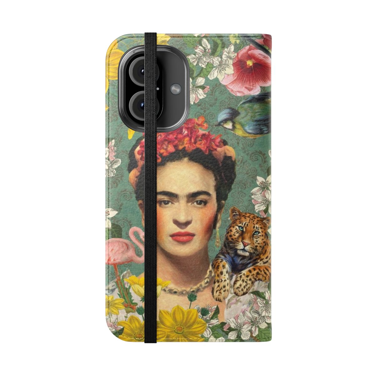 Colorful Frida Kahlo inspired flip phone case with artistic design - Folded Front