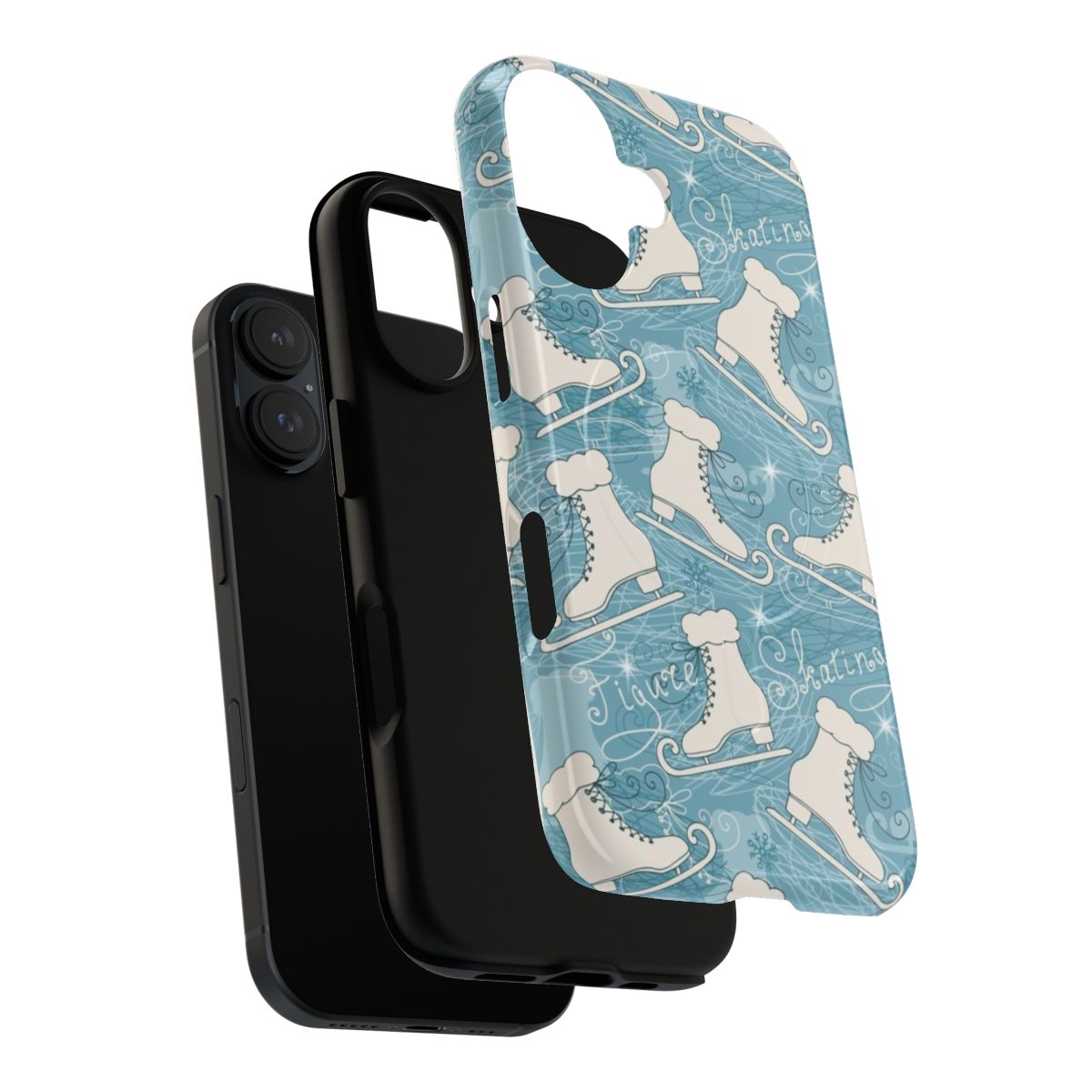 A stylish and protective phone case featuring a seamless pattern of ice skating silhouettes and winter-themed elements. - Layers