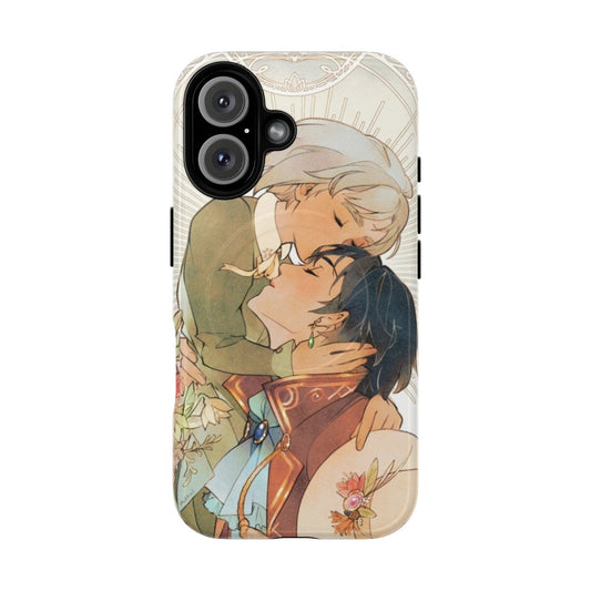 Magnetic phone case with fantasy anime-inspired art nouveau design