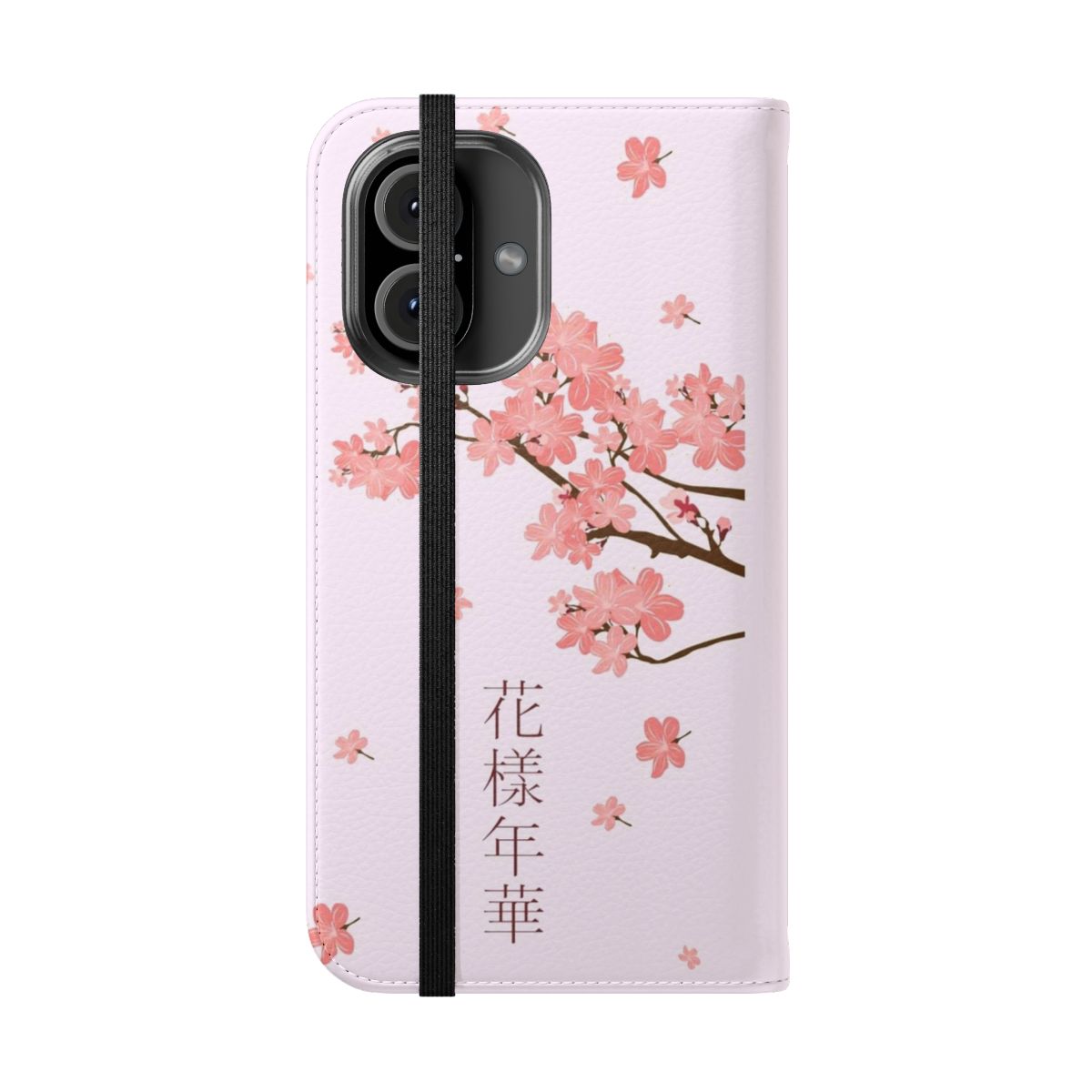 Cherry blossom patterned flip phone case featuring BTS design - Folded Front