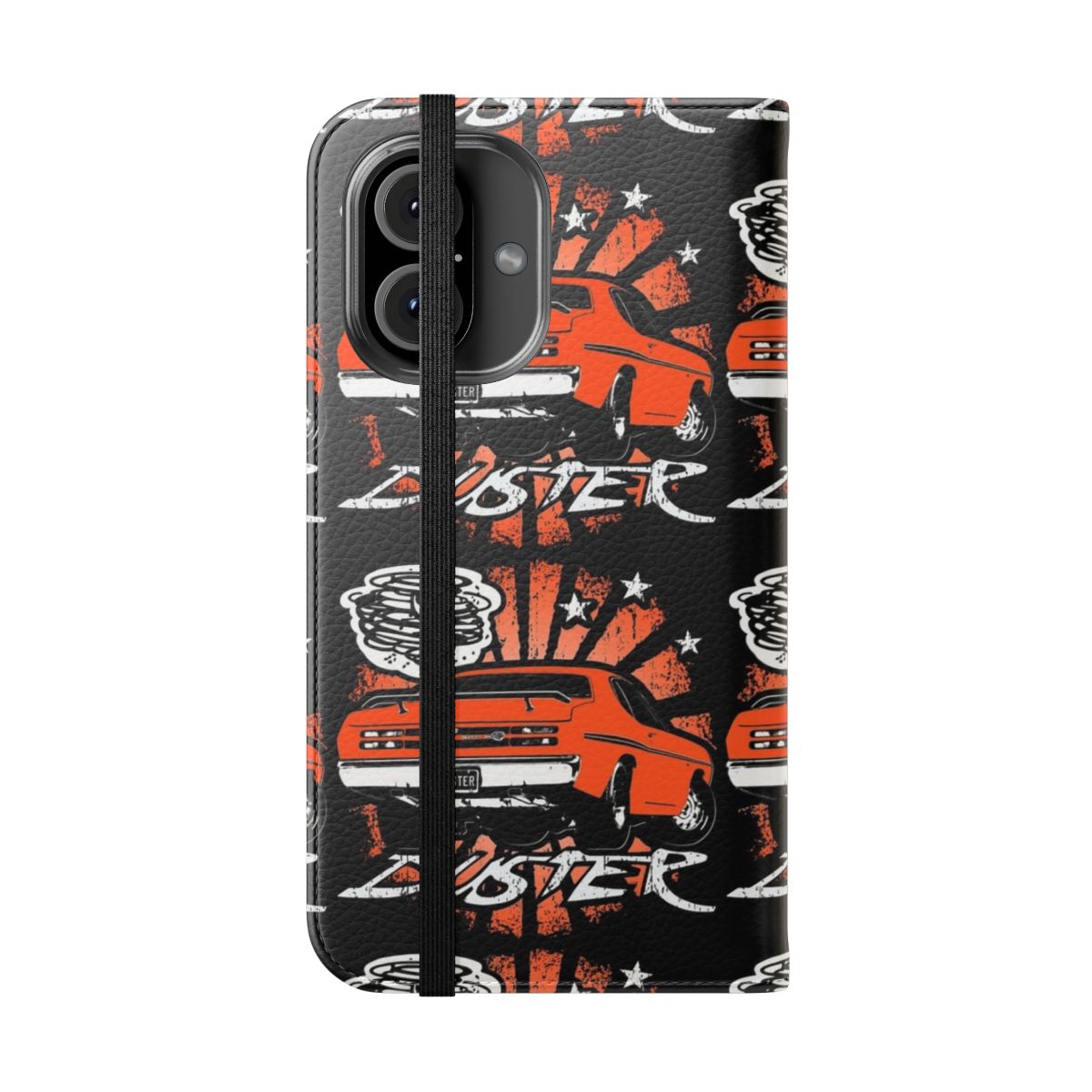 Vintage-inspired flip cover phone case for Mopar car enthusiasts - Folded Front